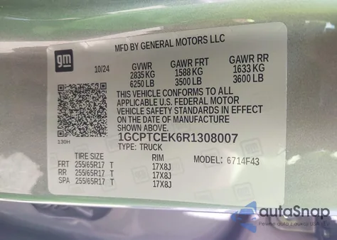 2024 Chevrolet Colorado 4Wd Lt from USA, damaged, VIN 1GCPTCEK6R1308007